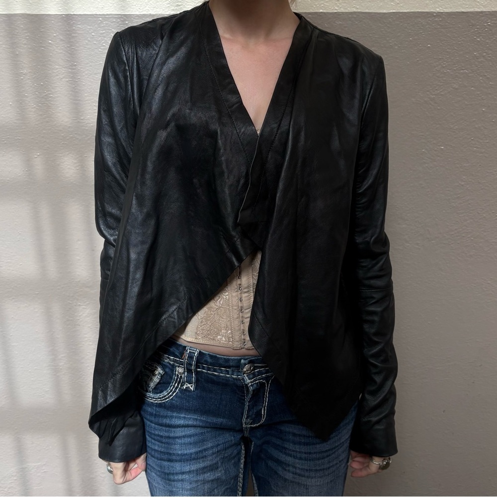 Black Leather Draped Jacket